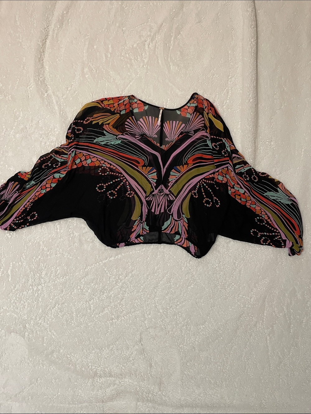 Free People Black Floral-Print Dolman Blouse with Multicolor Motif - Picture 8 of 11